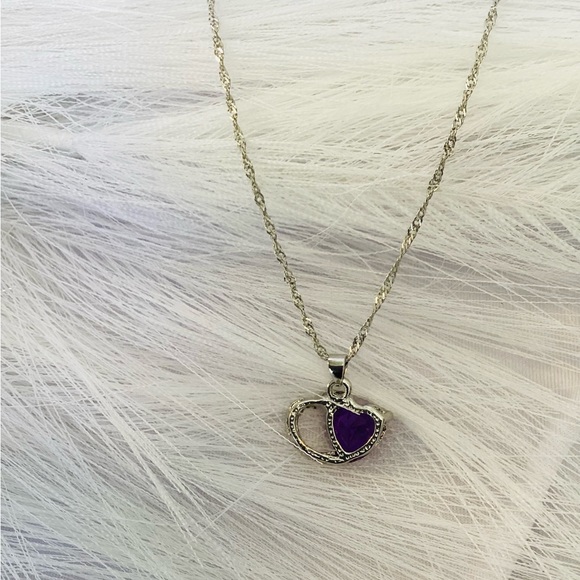 ✨❤️ lady heart Silver black stone pendant necklace fashion - Picture 4 of 5